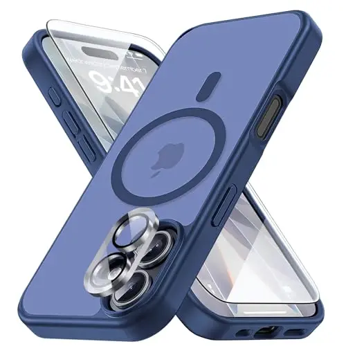 Yriklso 3 in 1 Strong Magnetic Case for iPhone 17,1X Screen Protector +1X Camera Lens, Protective Shockproof Cover,Phone Case for iPhone 17 6.3