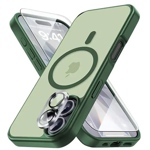 Yriklso 3 in 1 Strong Magnetic Case for iPhone 17,1X Screen Protector +1X Camera Lens, Protective Shockproof Cover,Phone Case for iPhone 17 6.3