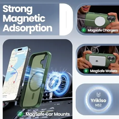 Yriklso 3 in 1 Strong Magnetic Case for iPhone 17,1X Screen Protector +1X Camera Lens, Protective Shockproof Cover,Phone Case for iPhone 17 6.3