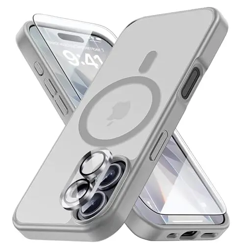 Yriklso 3 in 1 Strong Magnetic Case for iPhone 17,1X Screen Protector +1X Camera Lens, Protective Shockproof Cover,Phone Case for iPhone 17 6.3