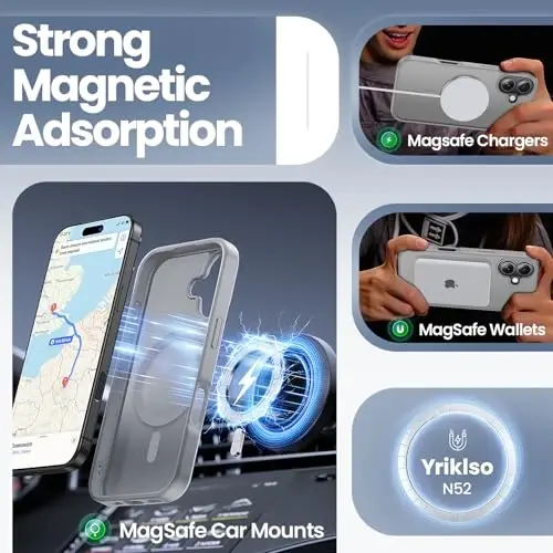 Yriklso 3 in 1 Strong Magnetic Case for iPhone 17,1X Screen Protector +1X Camera Lens, Protective Shockproof Cover,Phone Case for iPhone 17 6.3