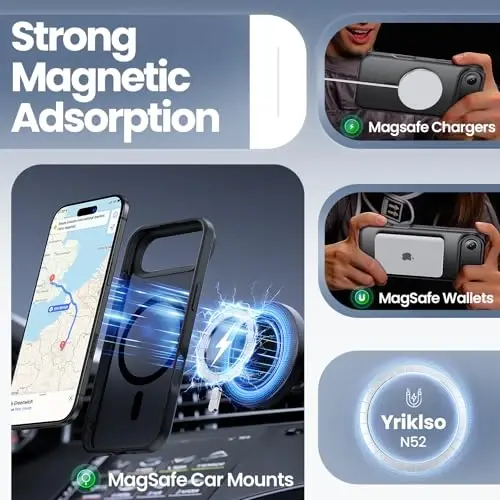 Yriklso 3 in 1 Strong Magnetic Case for iPhone Air,1X Screen Protector +1X Camera Lens, Protective Shockproof Cover,Phone Case for iPhone Air 6.5