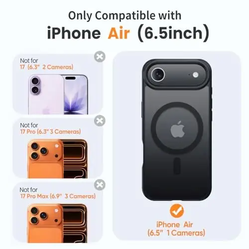 Yriklso 3 in 1 Strong Magnetic Case for iPhone Air,1X Screen Protector +1X Camera Lens, Protective Shockproof Cover,Phone Case for iPhone Air 6.5