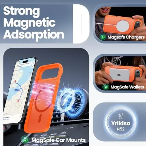 Yriklso 3 in 1 Strong Magnetic Case for iPhone Air,1X Screen Protector +1X Camera Lens, Protective Shockproof Cover,Phone Case for iPhone Air 6.5