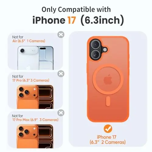 Yriklso 3 in 1 Strong Magnetic Case for iPhone 17,1X Screen Protector +1X Camera Lens, Protective Shockproof Cover,Phone Case for iPhone 17 6.3
