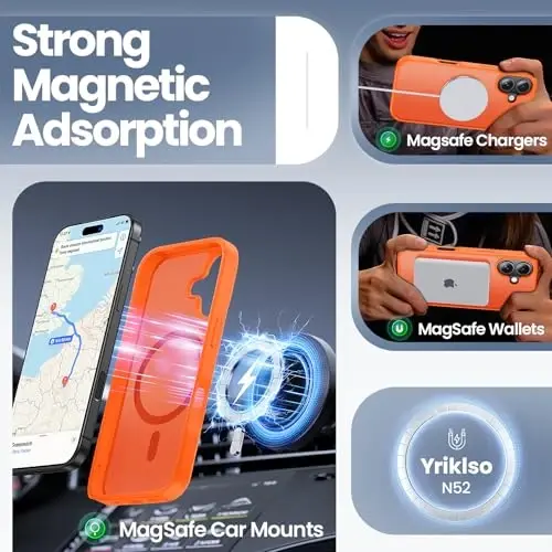 Yriklso 3 in 1 Strong Magnetic Case for iPhone 17,1X Screen Protector +1X Camera Lens, Protective Shockproof Cover,Phone Case for iPhone 17 6.3