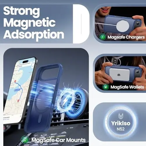 Yriklso 3 in 1 Strong Magnetic Case for iPhone Air,1X Screen Protector +1X Camera Lens, Protective Shockproof Cover,Phone Case for iPhone Air 6.5
