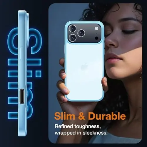 Yriklso 3 в 1 чехол для iPhone 17 Pro, 1 защитное стекло для экрана + 1 для объектива камеры, ударопрочный чехол для iPhone 17 Pro, защита от падений военного класса, защитная жесткая задняя полупрозрачная крышка, синий - 5