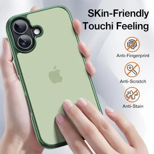 Yriklso 3 в 1 для чехла iPhone 17, 1 защитная пленка для экрана + 1 объектив камеры, противоударный для чехла iPhone 17, защита от падений военного класса, защитная жесткая задняя тонкая полупрозрачная крышка, матовый зеленый - 3