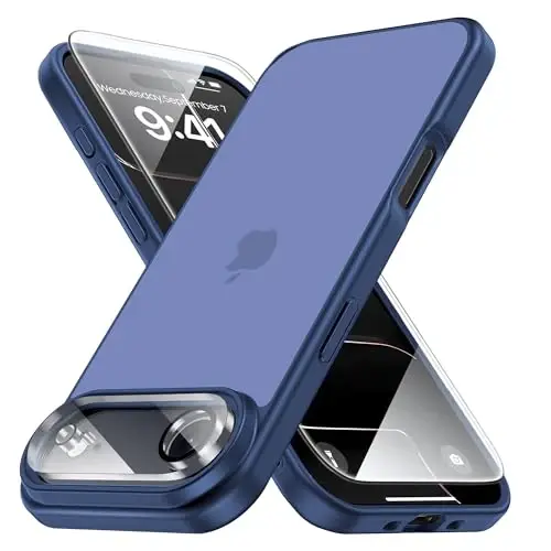 Yriklso 3 в 1 для чехла iPhone Air, 1 защитная пленка + 1 объектив камеры, ударопрочный чехол для iPhone Air, защита от падений военного класса, защитный жесткий задний тонкий полупрозрачный чехол, темно-синий 
