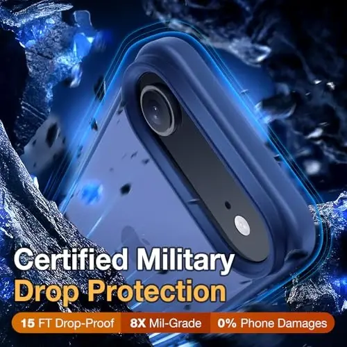 Yriklso 3 в 1 для чехла iPhone Air, 1 защитная пленка + 1 объектив камеры, ударопрочный чехол для iPhone Air, защита от падений военного класса, защитный жесткий задний тонкий полупрозрачный чехол, темно-синий - 3