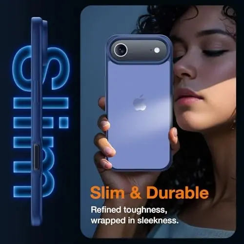Yriklso 3 в 1 для чехла iPhone Air, 1 защитная пленка + 1 объектив камеры, ударопрочный чехол для iPhone Air, защита от падений военного класса, защитный жесткий задний тонкий полупрозрачный чехол, темно-синий - 4