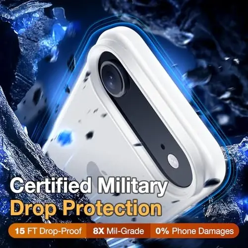 Yriklso 3 в 1 для чехла iPhone Air, 1X защитная пленка для экрана + 1X объектив камеры, ударопрочный для чехла iPhone Air, защита от падений военного уровня, защитный жесткий чехол с тонкой полупрозрачной задней панелью, белый - 3