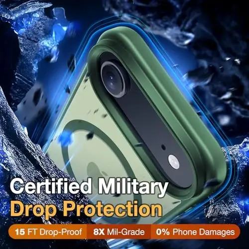 Yriklso 3 в 1 прочный магнитный чехол для iPhone Air, 1X защитная пленка + 1X объектив камеры, защитный противоударный чехол, чехол для телефона для iPhone Air 6.5 дюймов, матовый зеленый - 5