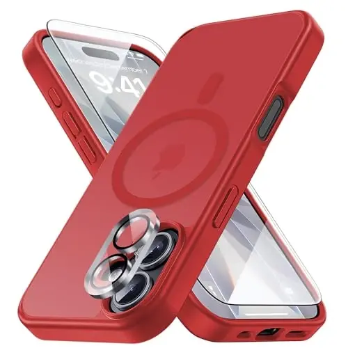 Yriklso 3 in 1 Strong Magnetic Case for iPhone 17,1X Screen Protector +1X Camera Lens, Protective Shockproof Cover,Phone Case for iPhone 17 6.3