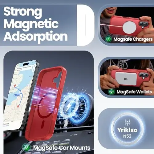 Yriklso 3 in 1 Strong Magnetic Case for iPhone 17,1X Screen Protector +1X Camera Lens, Protective Shockproof Cover,Phone Case for iPhone 17 6.3