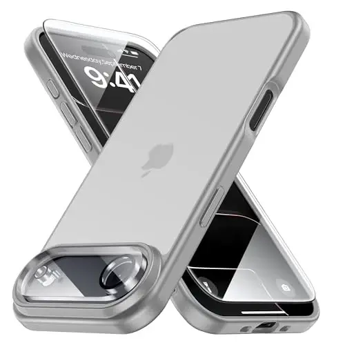 Yriklso 3 in 1 for iPhone Air Phone Case,1X Screen Protector +1X Camera Lens,Shockproof for iPhone Air Case, Military Grade Drop Protection, Protective Hard Back Slim Translucent Case, Grey - YRIKLSO