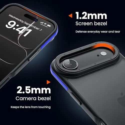 Yriklso 3 in 1 for iPhone Air Phone Case,1X Screen Protector +1X Camera Lens,Shockproof for iPhone Air Case,Military Grade Drop Protection, Protective Hard Back Slim Translucent Case,Blue Bumper - 2