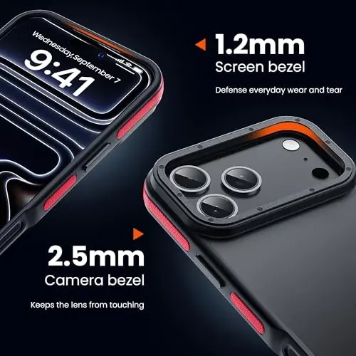 Yriklso для чехла iPhone 17 Pro Max, 1 защитная пленка для экрана + 1 объектив камеры, ударопрочный для чехла iPhone 17 Pro Max, защита от падения военного класса, защитная жесткая задняя тонкая полупрозрачная крышка, красный бампер - 2