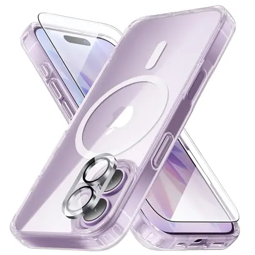 Yriklso для чехла на iPhone 17, 1 защитная пленка + 1 объектив камеры, противоударный для чехла iPhone 17, защита от падений военного класса, защитная жесткая задняя полупрозрачная крышка, прозрачный бампер - 1