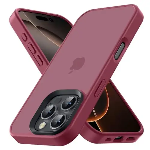 Yriklso для iPhone 16 Pro Max, противоударный чехол для iPhone 16 Pro Max, защита от падений по военному стандарту, тонкая полупрозрачная защитная твердая задняя крышка, винно-красный - 1