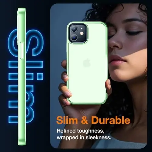 Yriklso for iPhone 12 Phone Case, Shockproof for iPhone 12 Pro Case, Military Grade Drop Protection, Protective Hard Back Slim Translucent Case for iPhone 12/12Pro 6.1'', Pale Green - 5