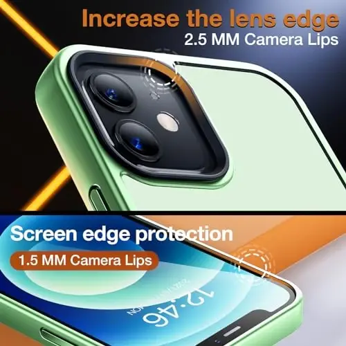 Yriklso for iPhone 12 Phone Case, Shockproof for iPhone 12 Pro Case, Military Grade Drop Protection, Protective Hard Back Slim Translucent Case for iPhone 12/12Pro 6.1'', Pale Green - 6