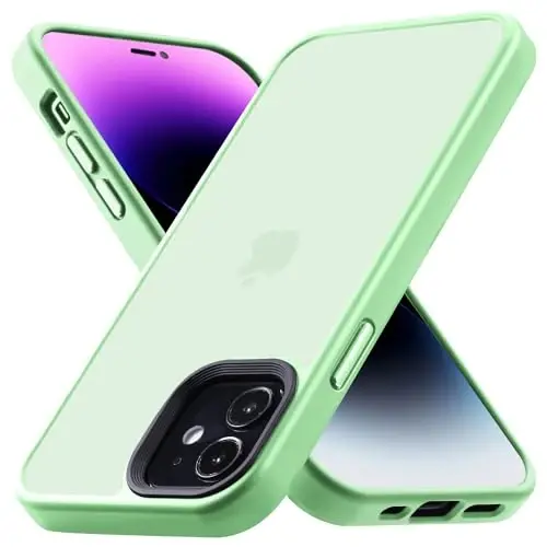 Yriklso for iPhone 12 Phone Case, Shockproof for iPhone 12 Pro Case, Military Grade Drop Protection, Protective Hard Back Slim Translucent Case for iPhone 12/12Pro 6.1'', Pale Green 