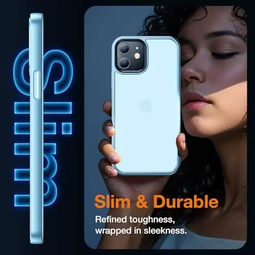 Yriklso for iPhone 12 Phone Case, Shockproof for iPhone 12 Pro Case, Military Grade Drop Protection, Protective Hard Back Slim Translucent Case, Sierra Blue - 5