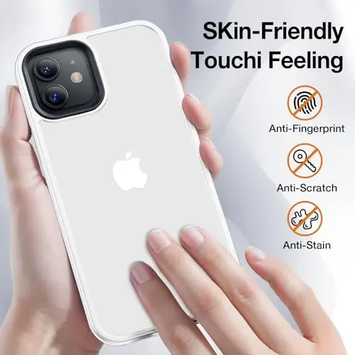 Yriklso for iPhone 12 Phone Case, Shockproof for iPhone 12 Pro Case, Military Grade Drop Protection, Protective Hard Back Slim Translucent Case, White - 4