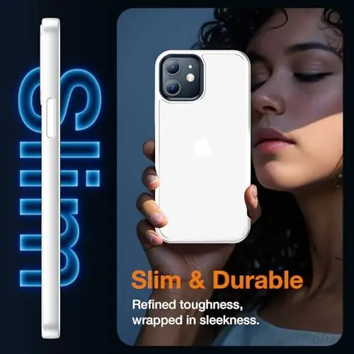 Yriklso for iPhone 12 Phone Case, Shockproof for iPhone 12 Pro Case, Military Grade Drop Protection, Protective Hard Back Slim Translucent Case, White - 5