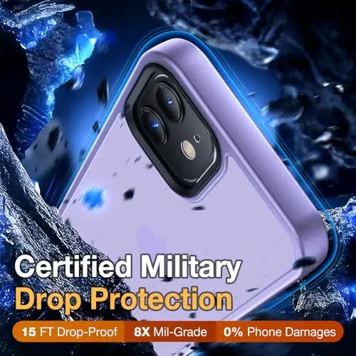 Yriklso for iPhone 12 Phone Case, Shockproof for iPhone 12 Pro Case, Military Grade Drop Protection, Protective Hard Back Slim Translucent, Clove Purple - 3