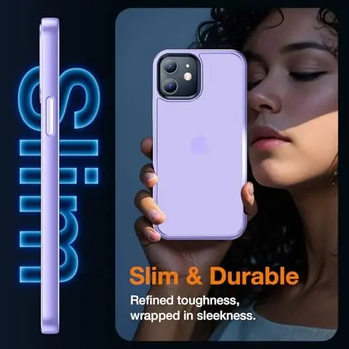 Yriklso for iPhone 12 Phone Case, Shockproof for iPhone 12 Pro Case, Military Grade Drop Protection, Protective Hard Back Slim Translucent, Clove Purple - 5