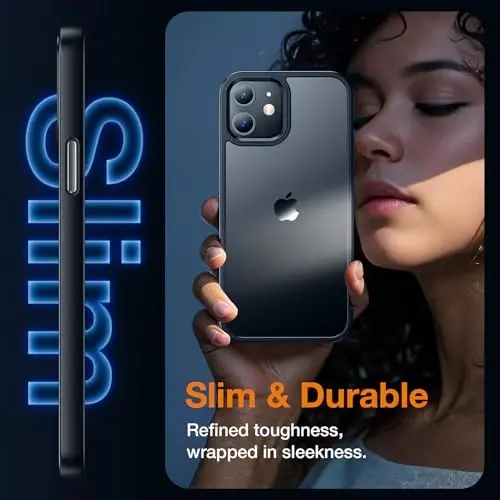 Yriklso for iPhone 12 Phone Case, Shockproof for iPhone 12 Pro Case, Military Grade Drop Protection, Protective Hard Back Slim Translucent, Frosted Black - 5