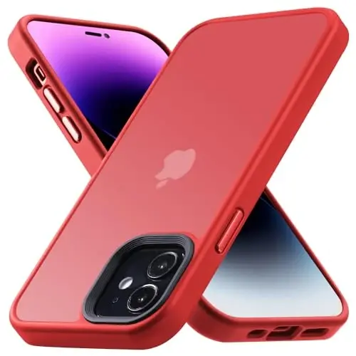Yriklso for iPhone 12 Phone Case, Shockproof for iPhone 12 Pro Case, Military Grade Drop Protection, Protective Hard Back Slim Translucent Case, Red 