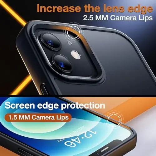 Yriklso for iPhone 12 Phone Case, Shockproof for iPhone 12 Pro Case, Military Grade Drop Protection, Protective Hard Back Slim Translucent, Frosted Black - 6
