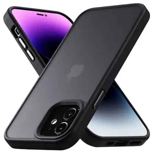 Yriklso for iPhone 12 Phone Case, Shockproof for iPhone 12 Pro Case, Military Grade Drop Protection, Protective Hard Back Slim Translucent, Frosted Black - 1