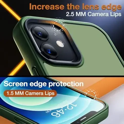 Yriklso for iPhone 12 Phone Case, Shockproof for iPhone 12 Pro Case, Military Grade Drop Protection, Protective Hard Back Slim Translucent, Frosted Green - 6