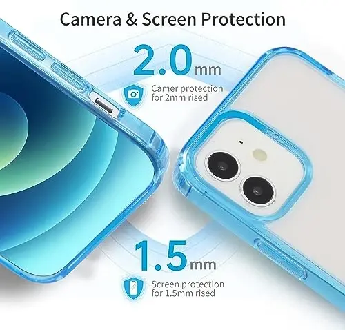 Yriklso for iPhone 12 Phone Case, Shockproof for iPhone 12 Pro Case, Military Grade Drop Protection, Protective Hard Back Slim Translucent, Translucent Blue - 5