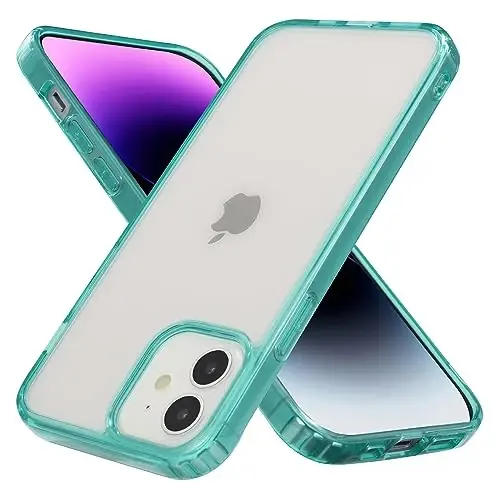 Yriklso for iPhone 12 Phone Case, Shockproof for iPhone 12 Pro Case, Military Grade Drop Protection, Protective Hard Back Slim Translucent, Translucent Green 