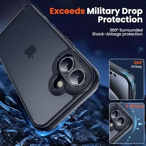 Yriklso for iPhone 16 Case, Shock‑Absorbing, Black Bumper | Military Grade Drop Protection, Protective Hard Back Slim Translucent Case for iPhone 16 6.1