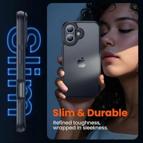 Yriklso for iPhone 16 Case, Shock‑Absorbing, Black Bumper | Military Grade Drop Protection, Protective Hard Back Slim Translucent Case for iPhone 16 6.1