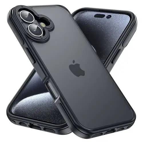 Yriklso for iPhone 16 Case, Shock‑Absorbing, Black Bumper | Military Grade Drop Protection, Protective Hard Back Slim Translucent Case for iPhone 16 6.1