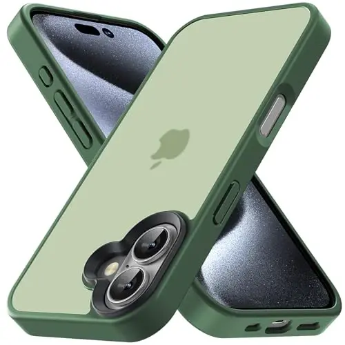 Yriklso for iPhone 16 Case, Shock‑Absorbing, Matte Green | Military Grade Drop Protection, Protective Hard Back Slim Translucent Case for iPhone 16 6.1