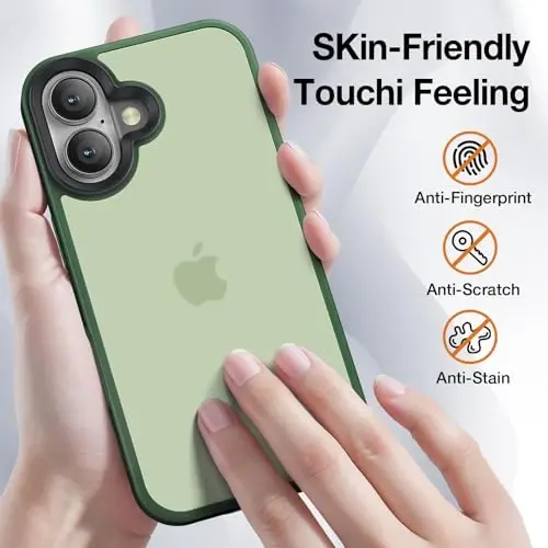 Yriklso for iPhone 16 Case, Shock‑Absorbing, Matte Green | Military Grade Drop Protection, Protective Hard Back Slim Translucent Case for iPhone 16 6.1