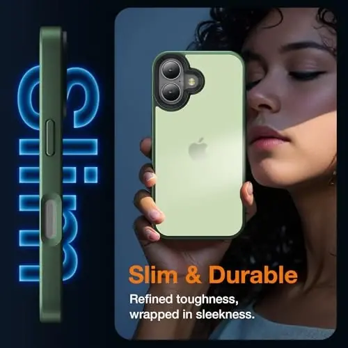 Yriklso for iPhone 16 Case, Shock‑Absorbing, Matte Green | Military Grade Drop Protection, Protective Hard Back Slim Translucent Case for iPhone 16 6.1