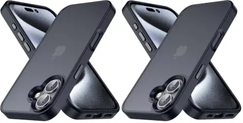 Yriklso for iPhone 16 Case, Shockproof for iPhone 16 Phone Case, Military Grade Drop Protection, Protective Hard Back Slim Cover, Black (Pack of 2) - YRIKLSO