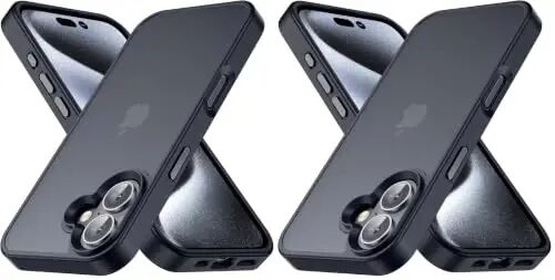 Yriklso for iPhone 16 Case, Shockproof for iPhone 16 Phone Case, Military Grade Drop Protection, Protective Hard Back Slim Cover, Black (Pack of 2) - YRIKLSO