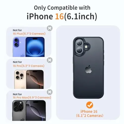 Yriklso for iPhone 16 Phone Case, Shockproof for iPhone 16 Case, Military Grade Drop Protection, Protective Hard Back Slim Translucent Case for iPhone 16-6.1'', Black 