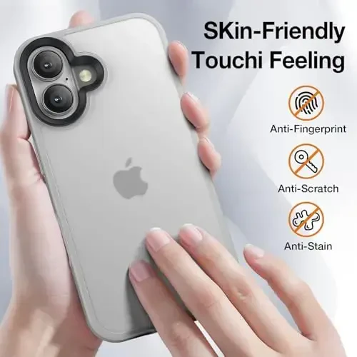 Yriklso for iPhone 16 Phone Case, Shockproof for iPhone 16 Case, Military Grade Drop Protection, Protective Hard Back Slim Translucent Case for iPhone 16-6.1'', Grey - 4